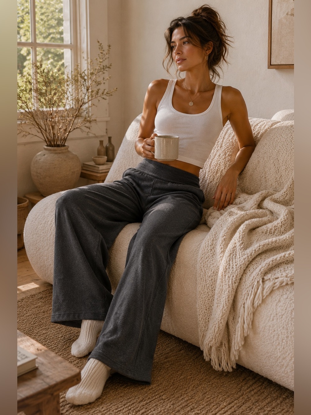 Athleta Wide Leg Lounge Pants Size Medium Gray Soft Stretch Yoga Travel